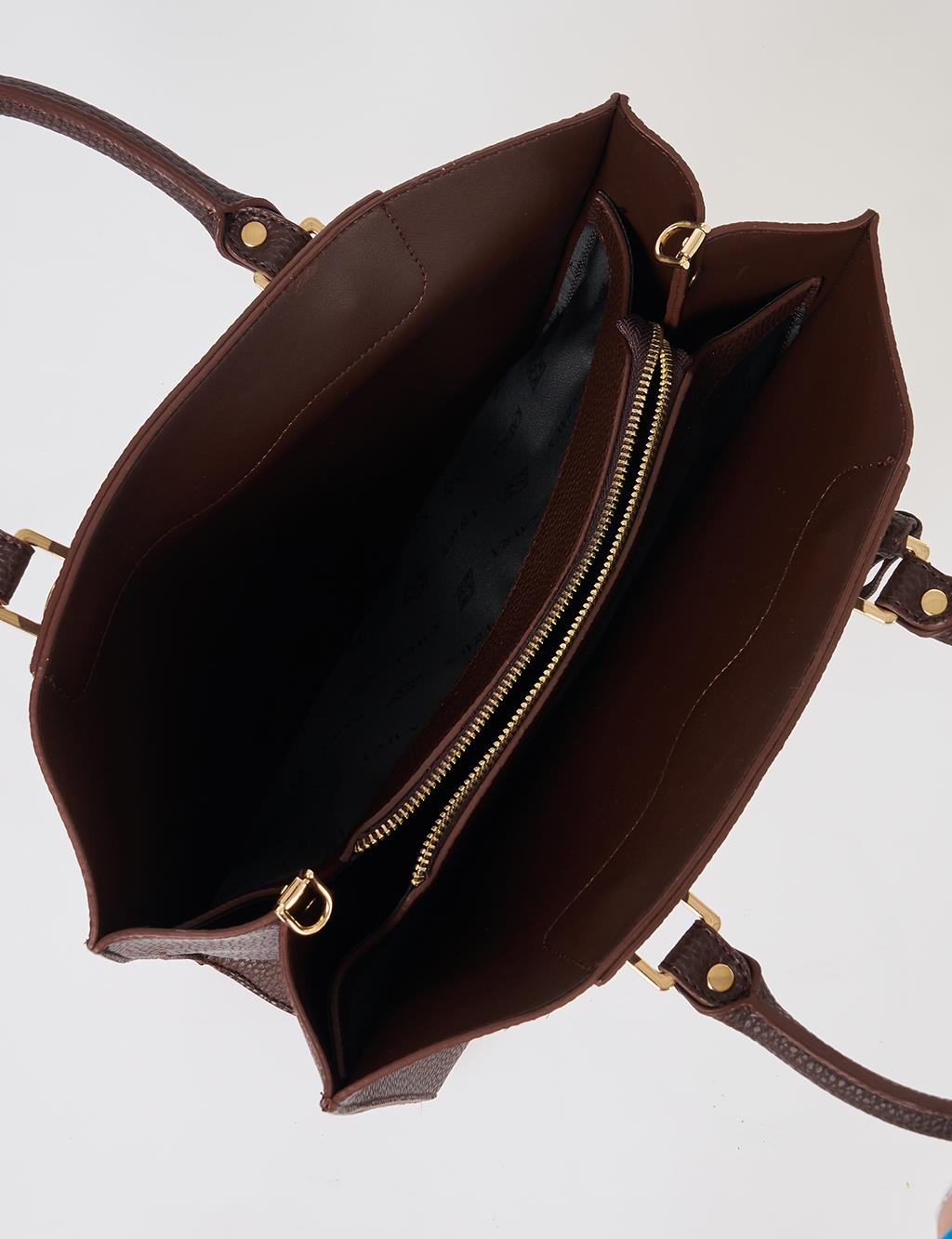 Accessory Detailed Tote Bag Dark Brown