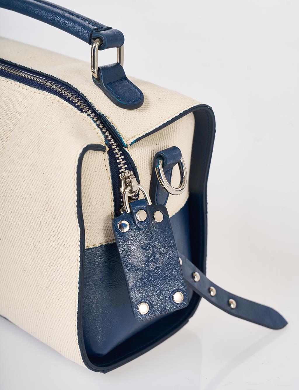 Shoulder Strap Canvas Bag Navy-Cream