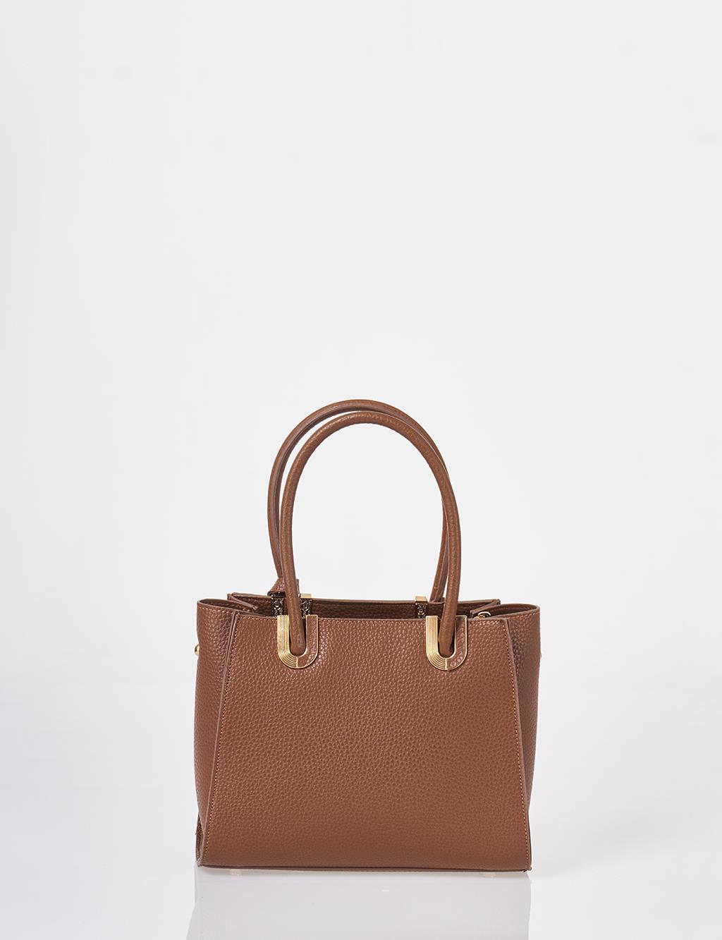 Faux Leather Tote Bag Brown
