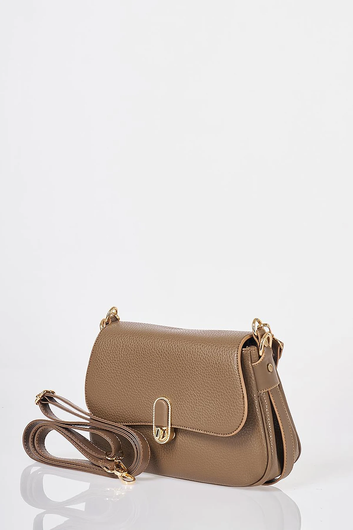 Buckle Detailed Crossbody Bag Dark Mink