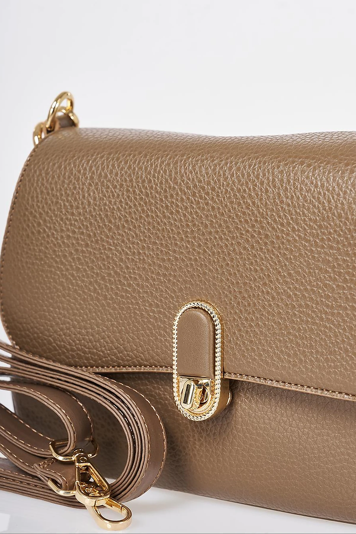 Buckle Detailed Crossbody Bag Dark Mink