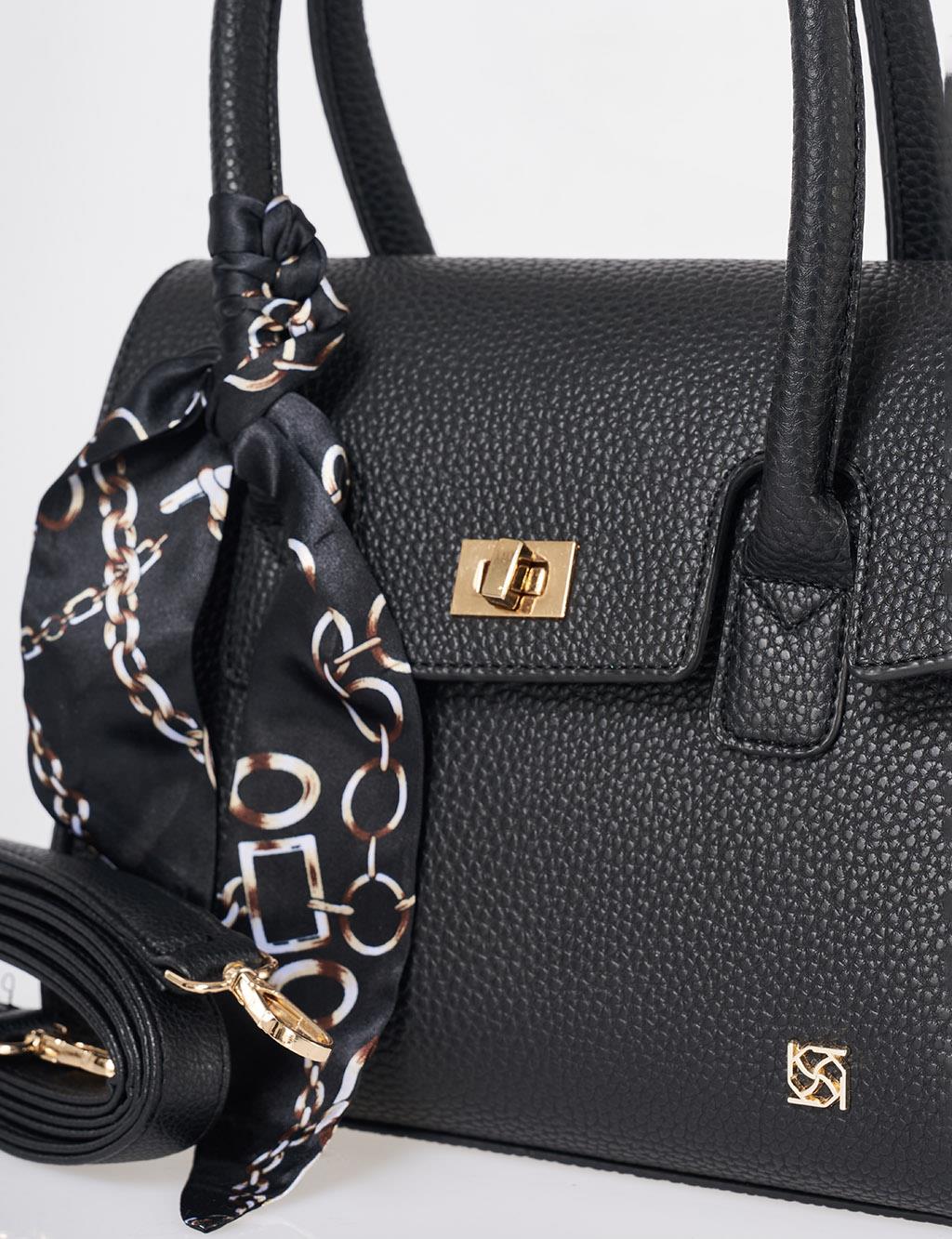 Scarf Detail Handbag Black