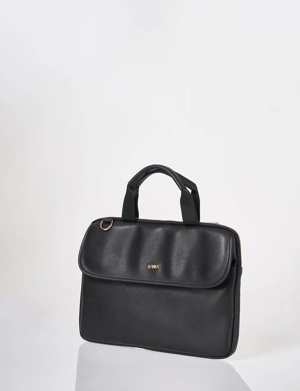 Black Faux Leather Laptop Bag