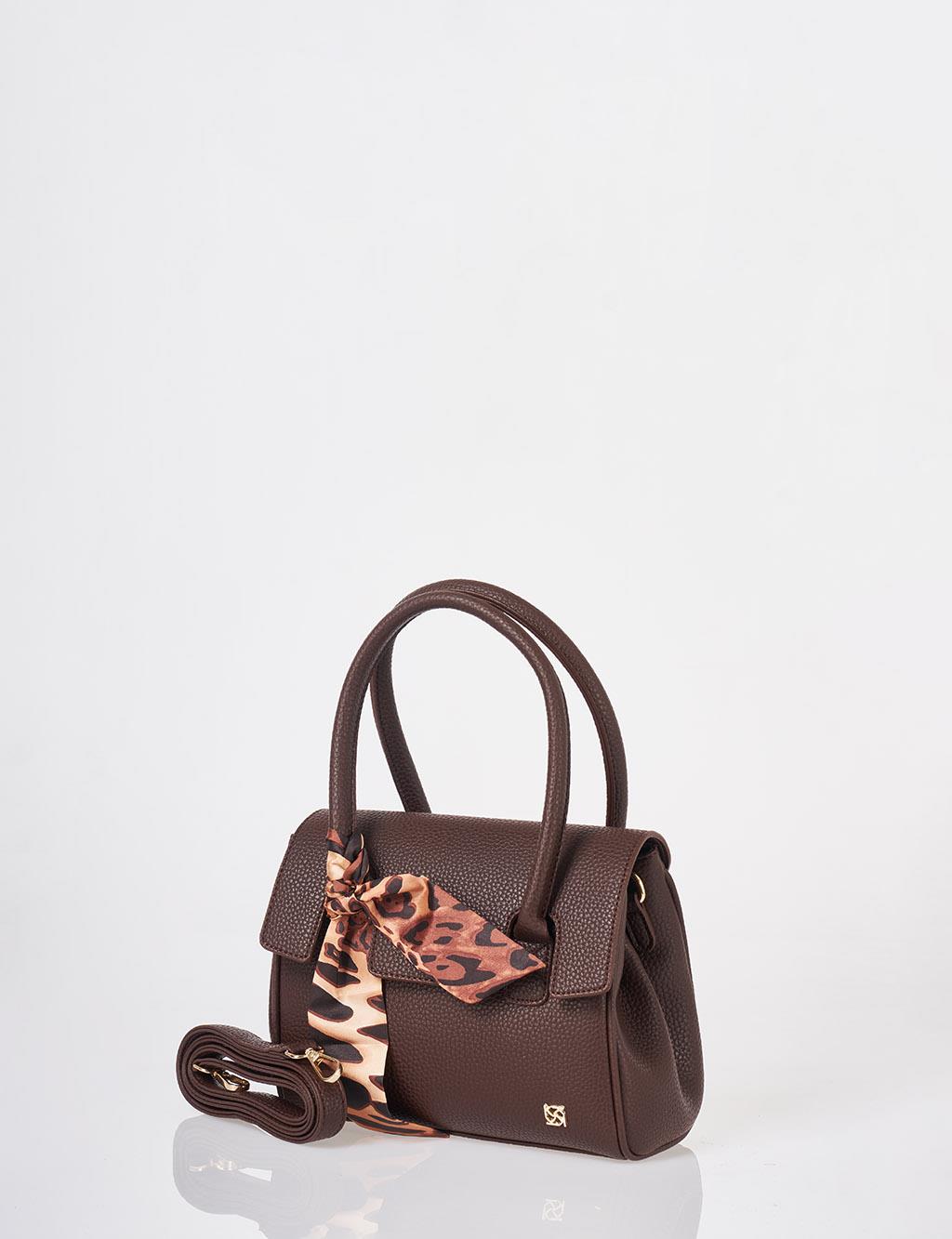 Scarf Detail Handbag Dark Brown