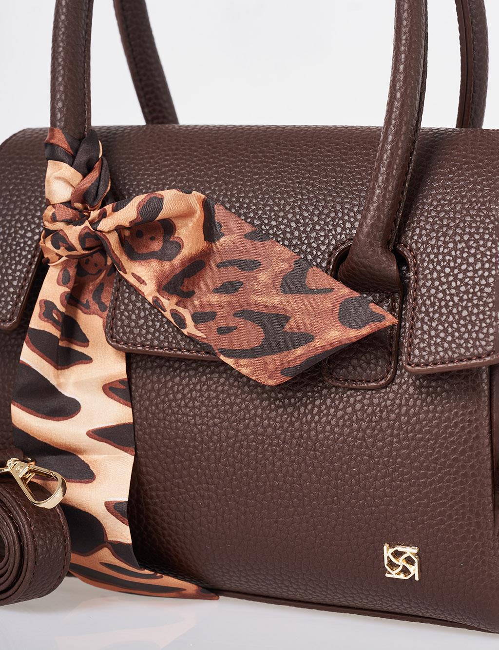Scarf Detail Handbag Dark Brown