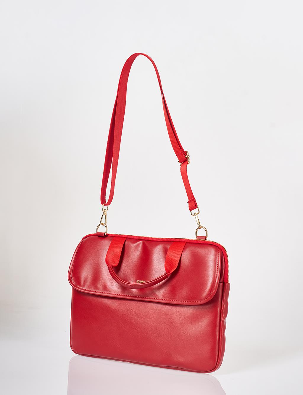 Red Faux Leather Laptop Bag