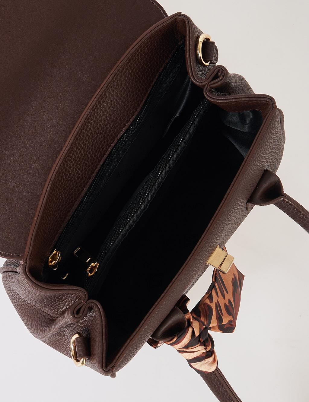 Scarf Detail Handbag Dark Brown