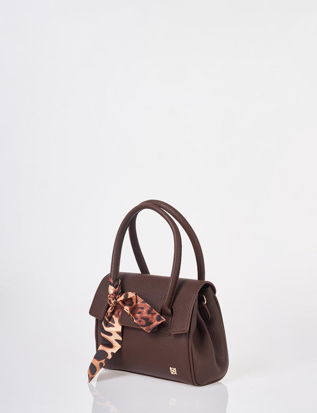 Scarf Detail Handbag Dark Brown