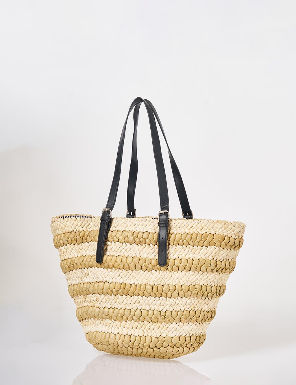 Cream Straw Shoulder Bag
