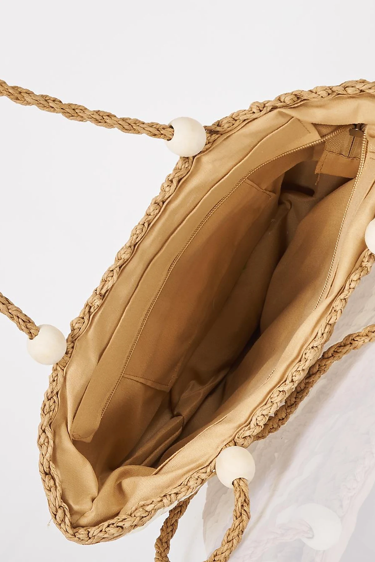 Beaded Detail Straw Bag Beige