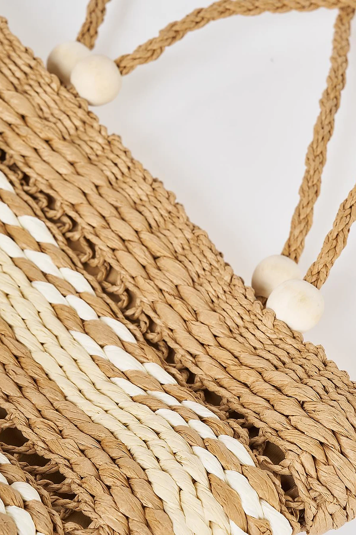Beaded Detail Straw Bag Beige