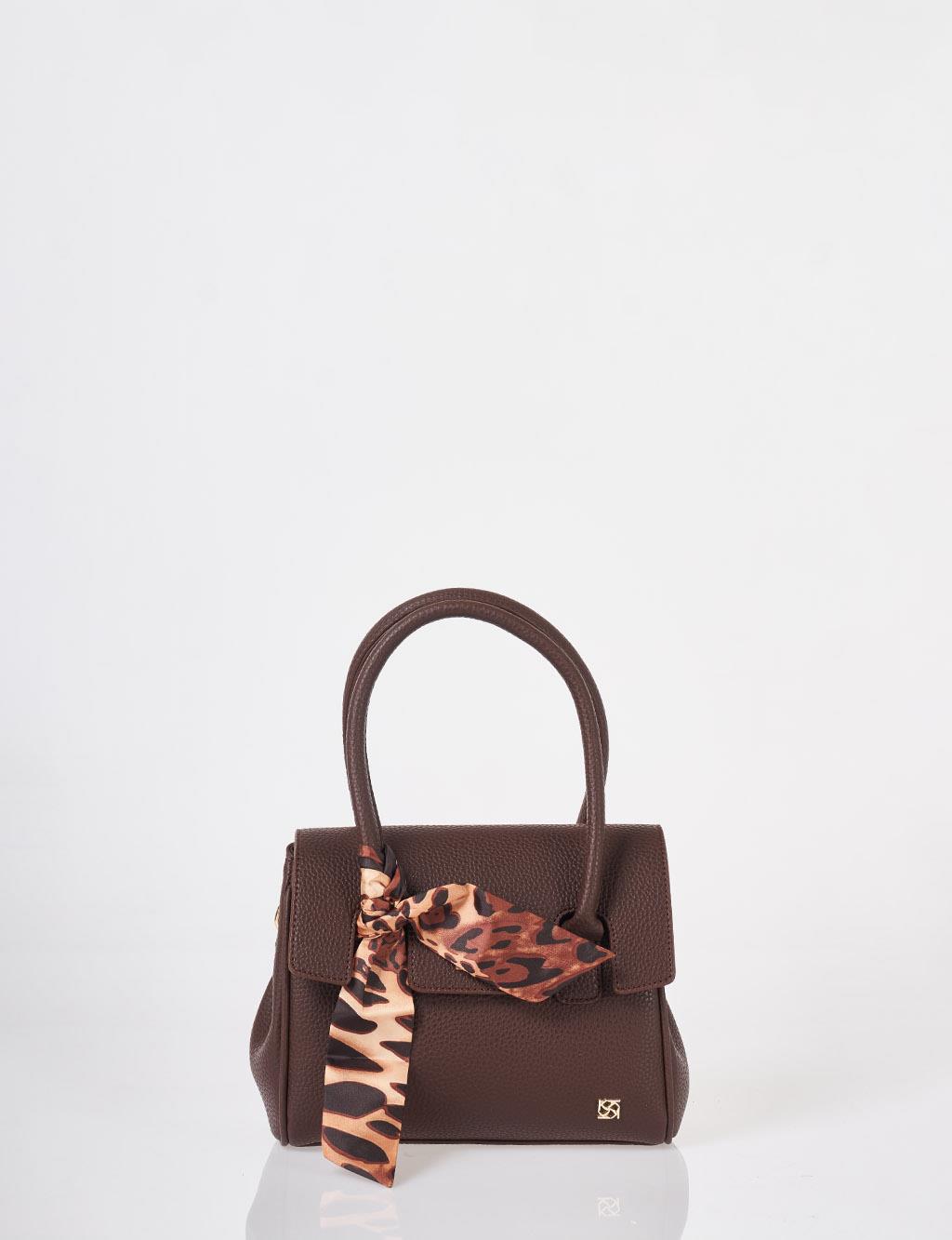 Scarf Detail Handbag Dark Brown