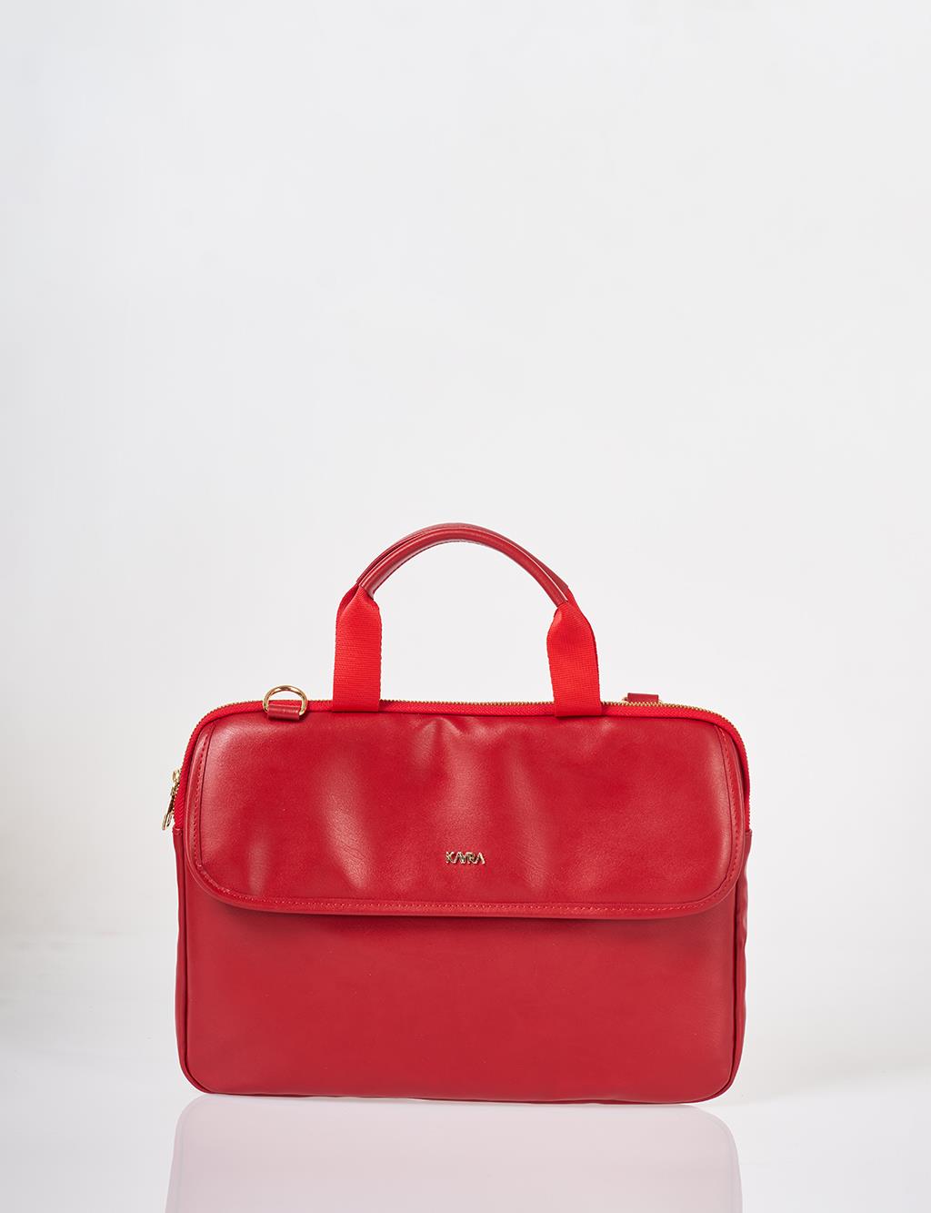 Red Faux Leather Laptop Bag