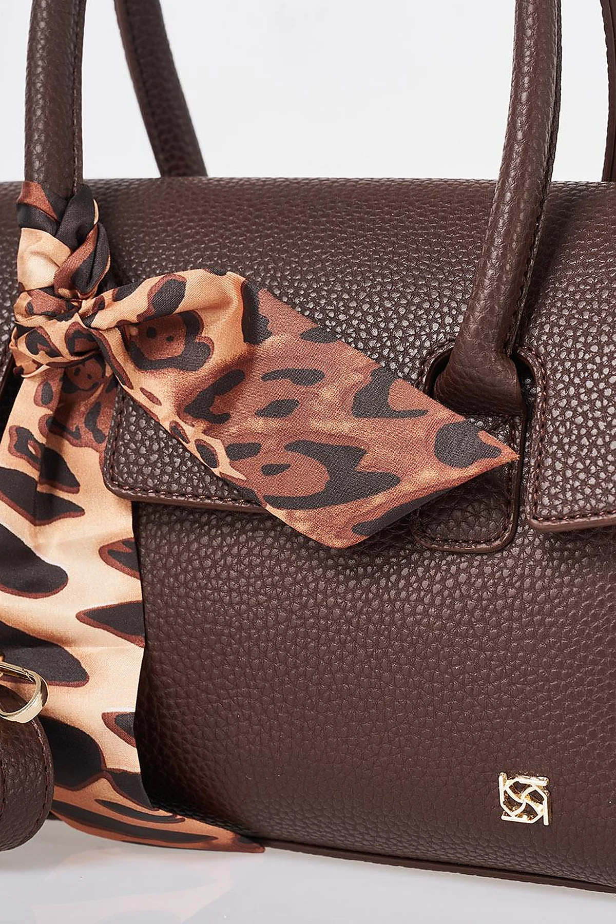 Scarf Detail Handbag Dark Brown