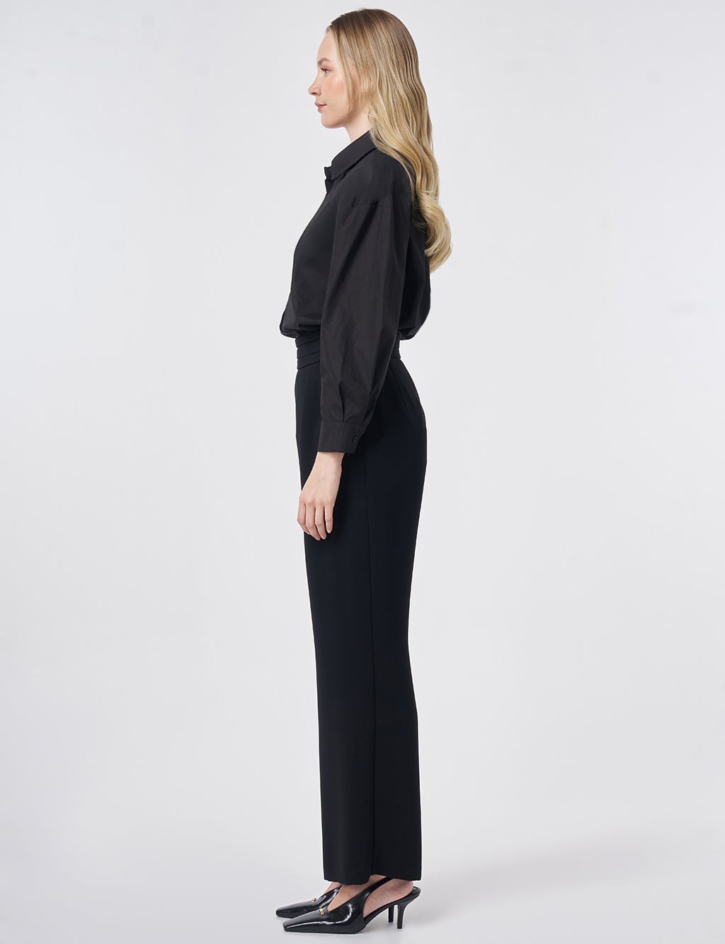 Pleated Crepe Trousers Black