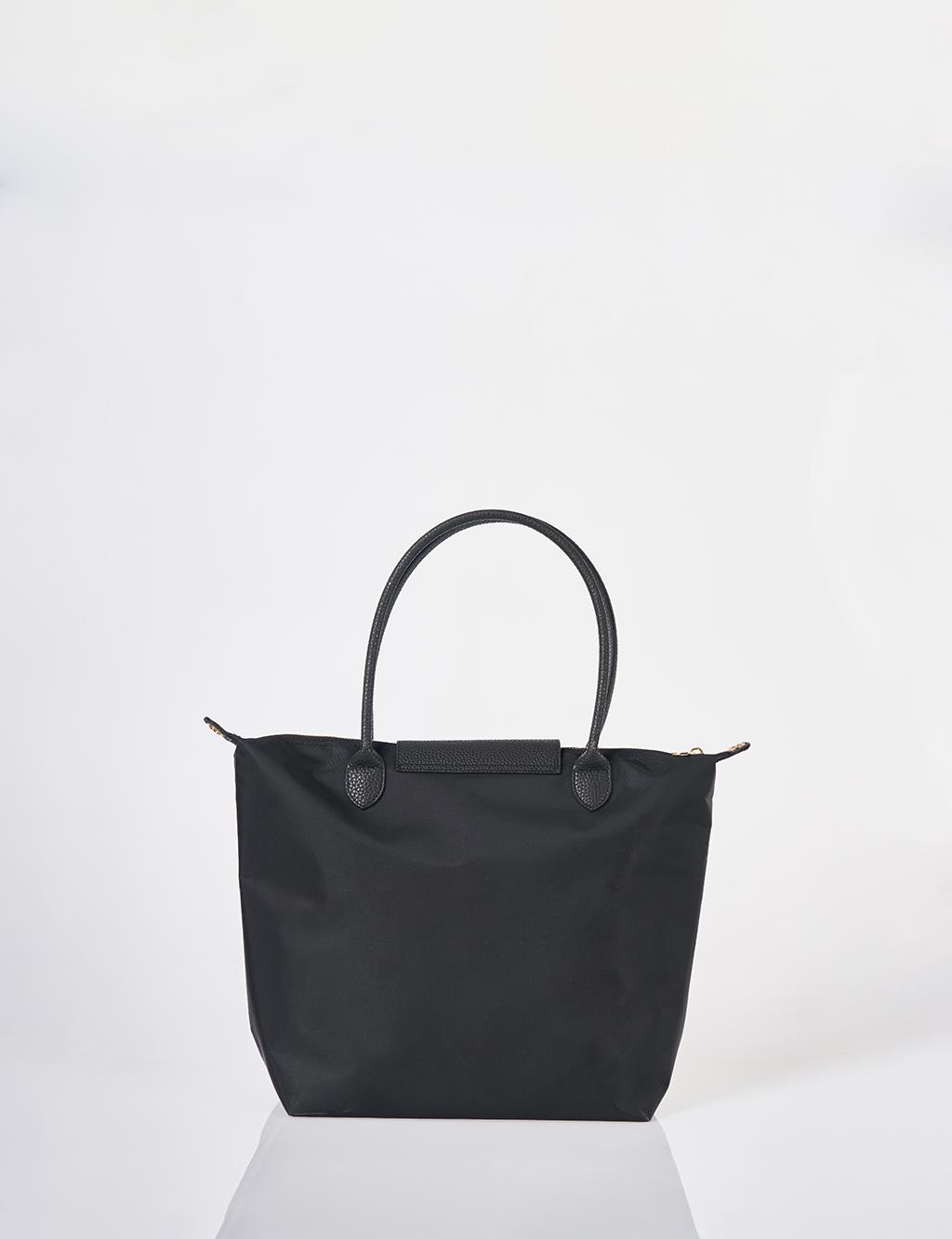 Flap Large Fabric Bag Black