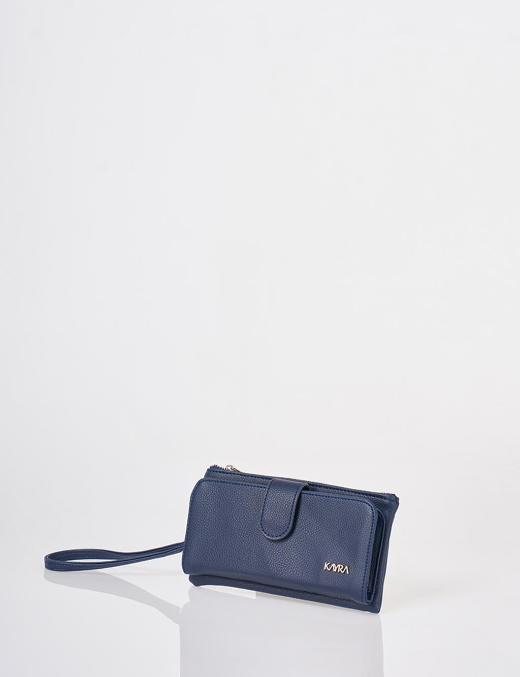 Snap Closure Long Wallet Navy