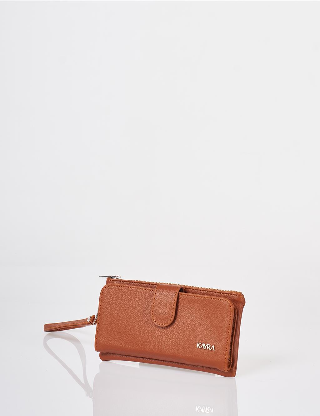 Snap Closure Long Wallet Tan