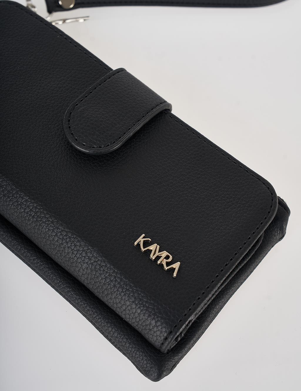 Snap Closure Long Wallet Black