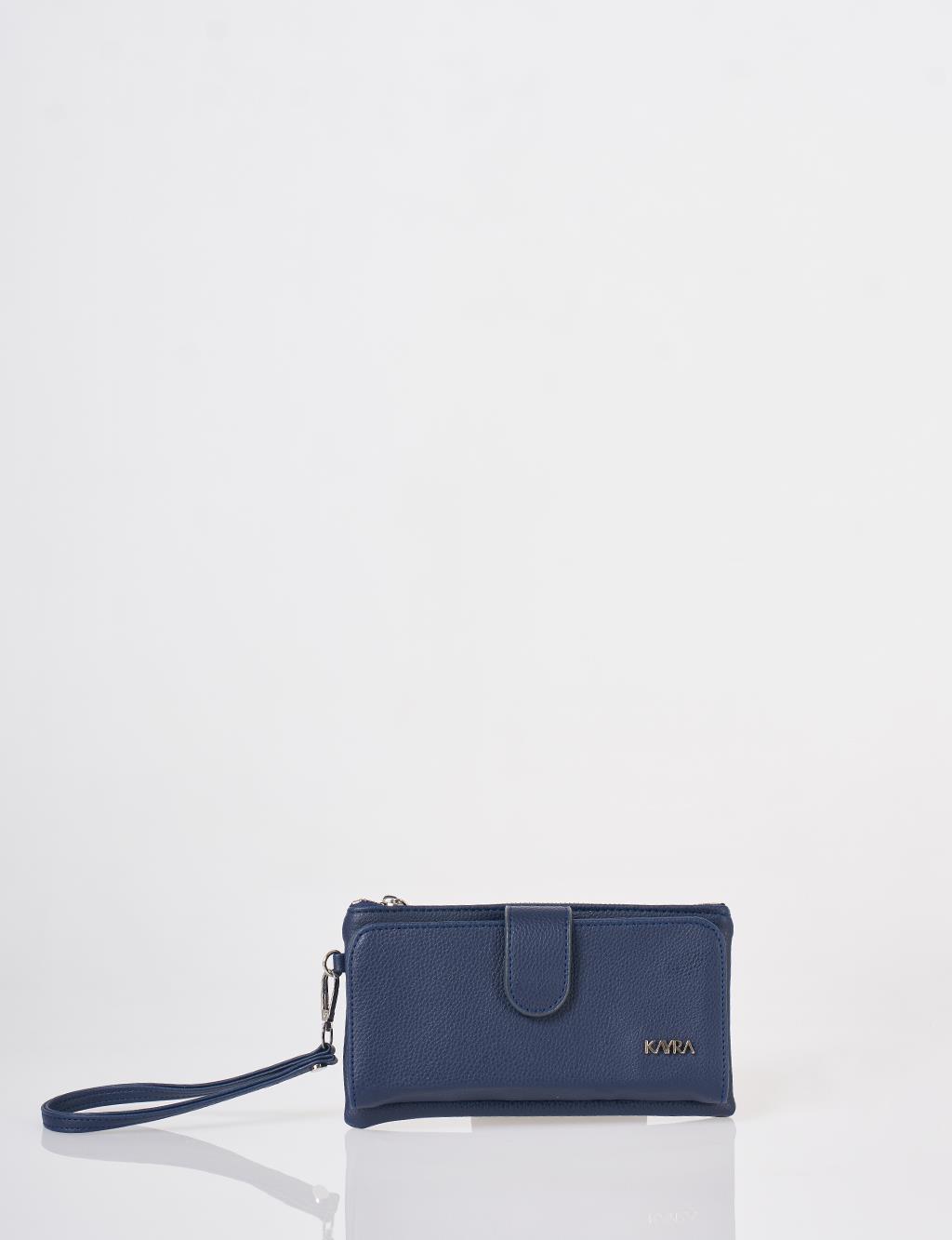 Snap Closure Long Wallet Navy