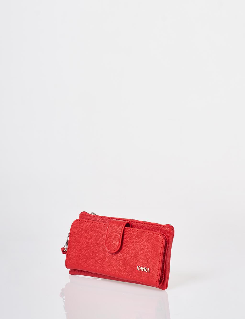 Snap Closure Long Wallet Red