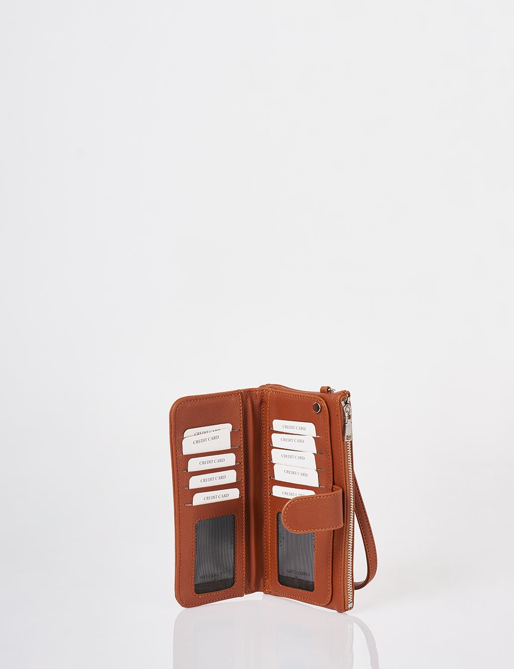 Snap Closure Long Wallet Tan