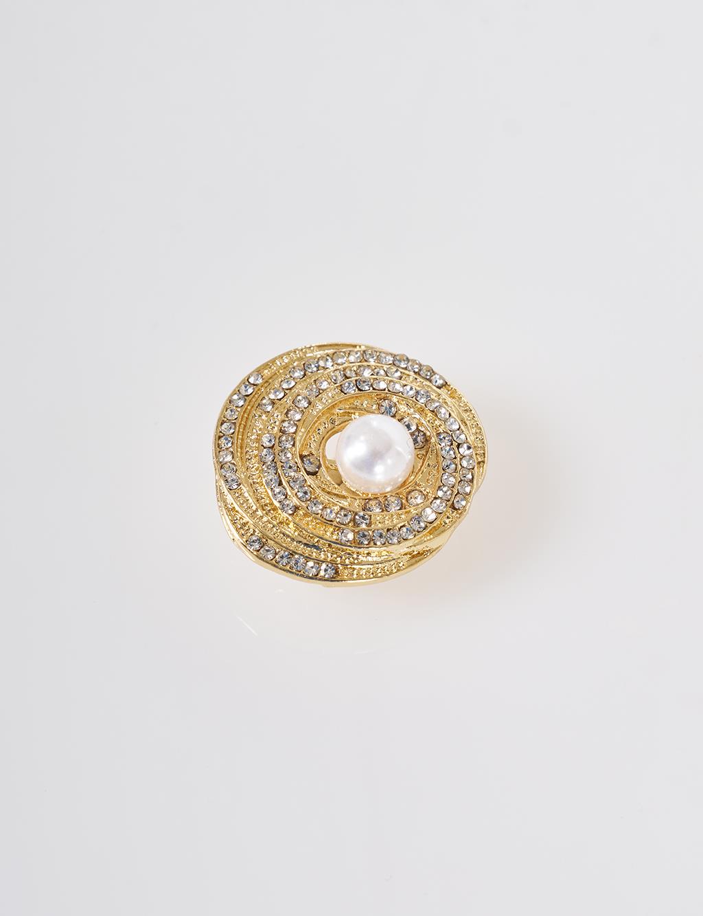 Pearl Detailed Brooch Gold