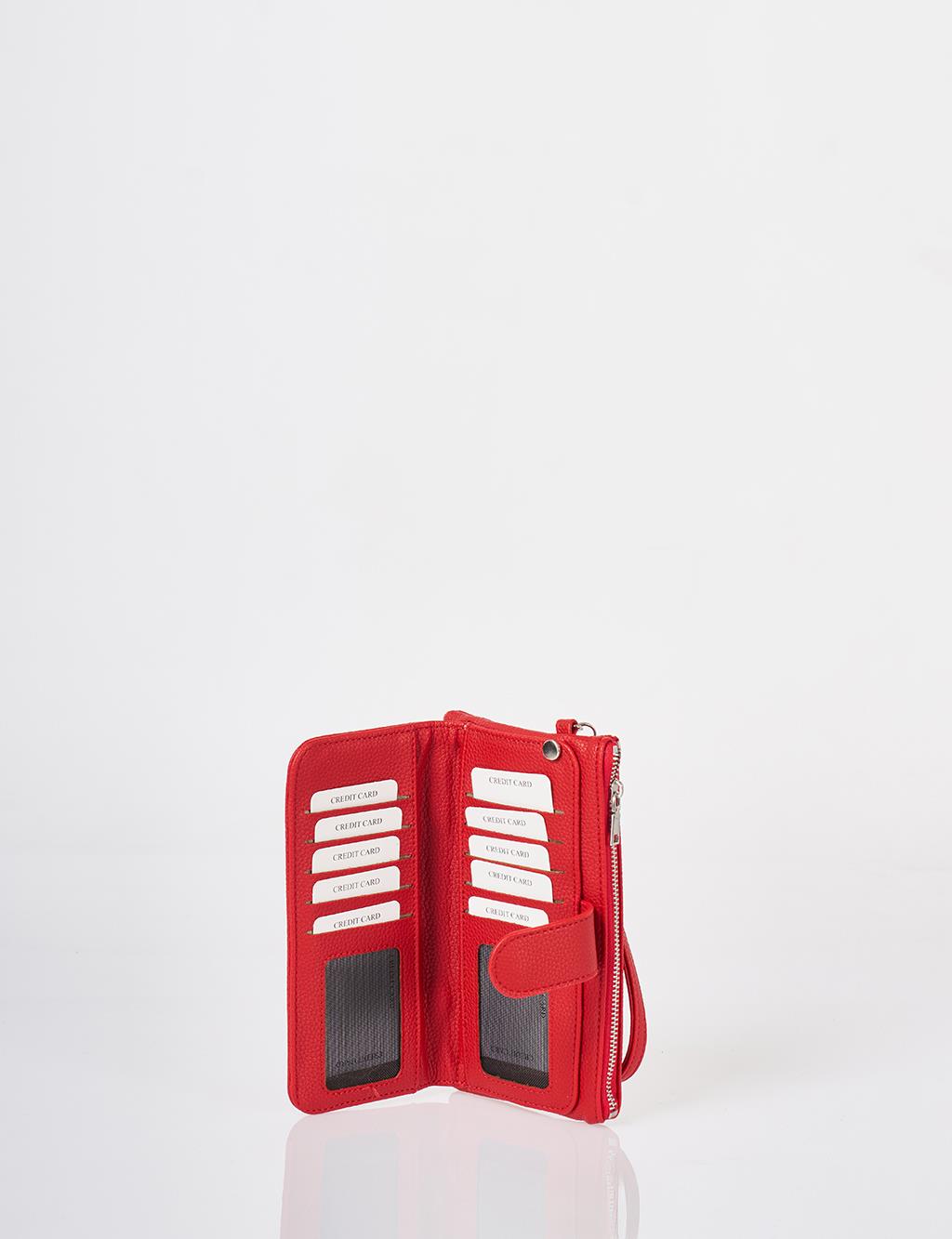 Snap Closure Long Wallet Red