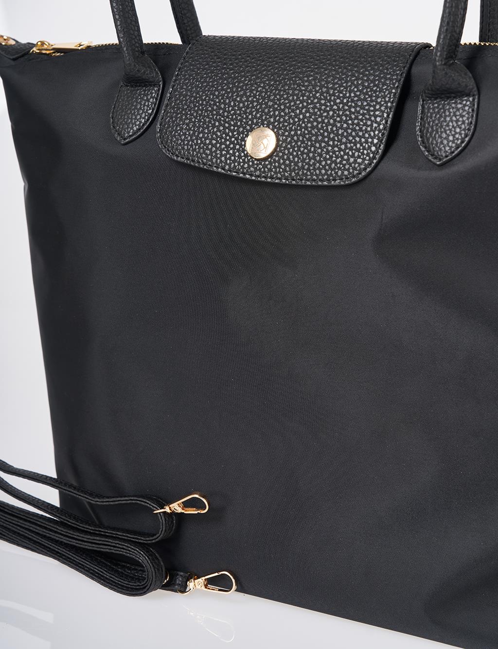 Flap Large Fabric Bag Black