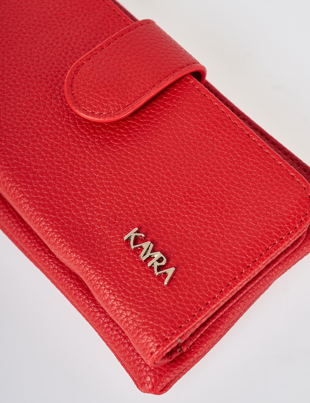 Snap Closure Long Wallet Red