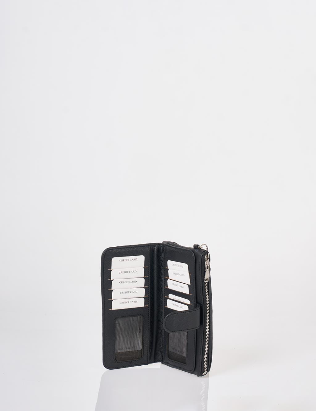 Snap Closure Long Wallet Black
