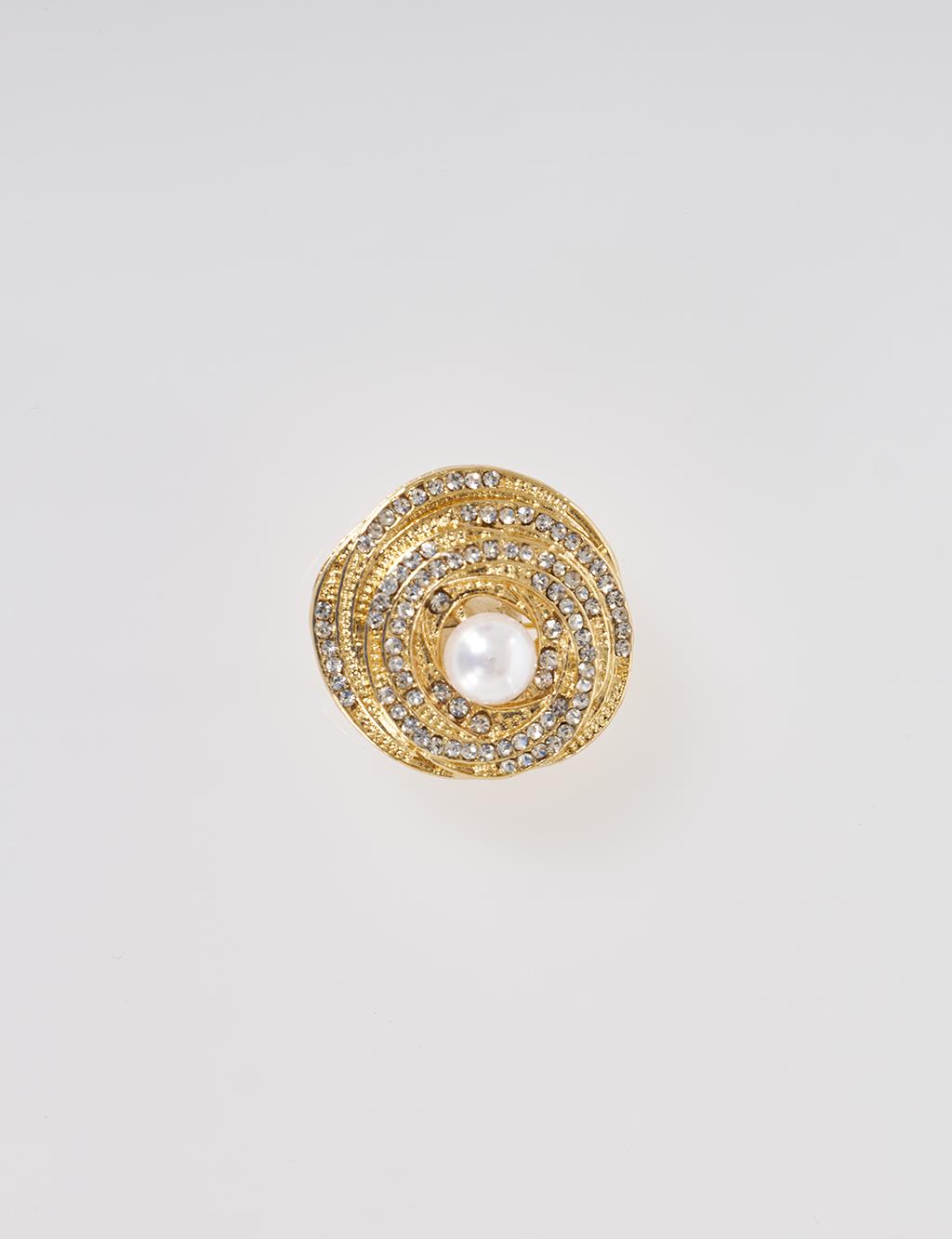 Pearl Detailed Brooch Gold