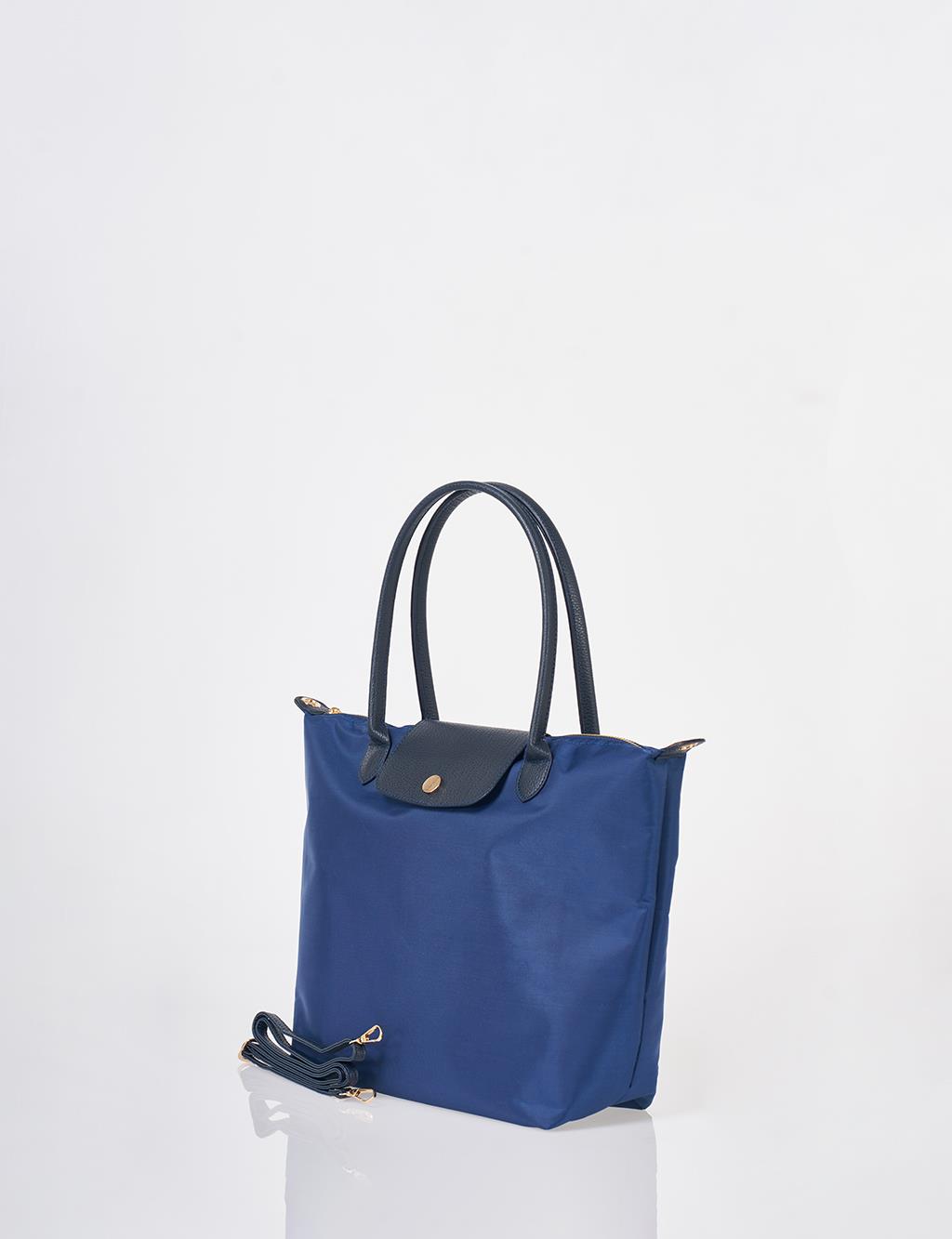 Flap Large Fabric Bag Navy