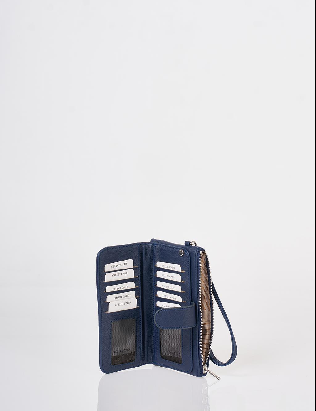 Snap Closure Long Wallet Navy