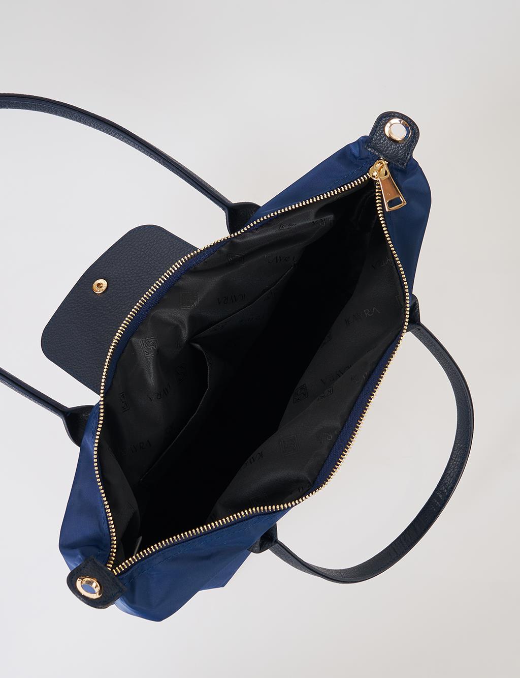 Flap Large Fabric Bag Navy