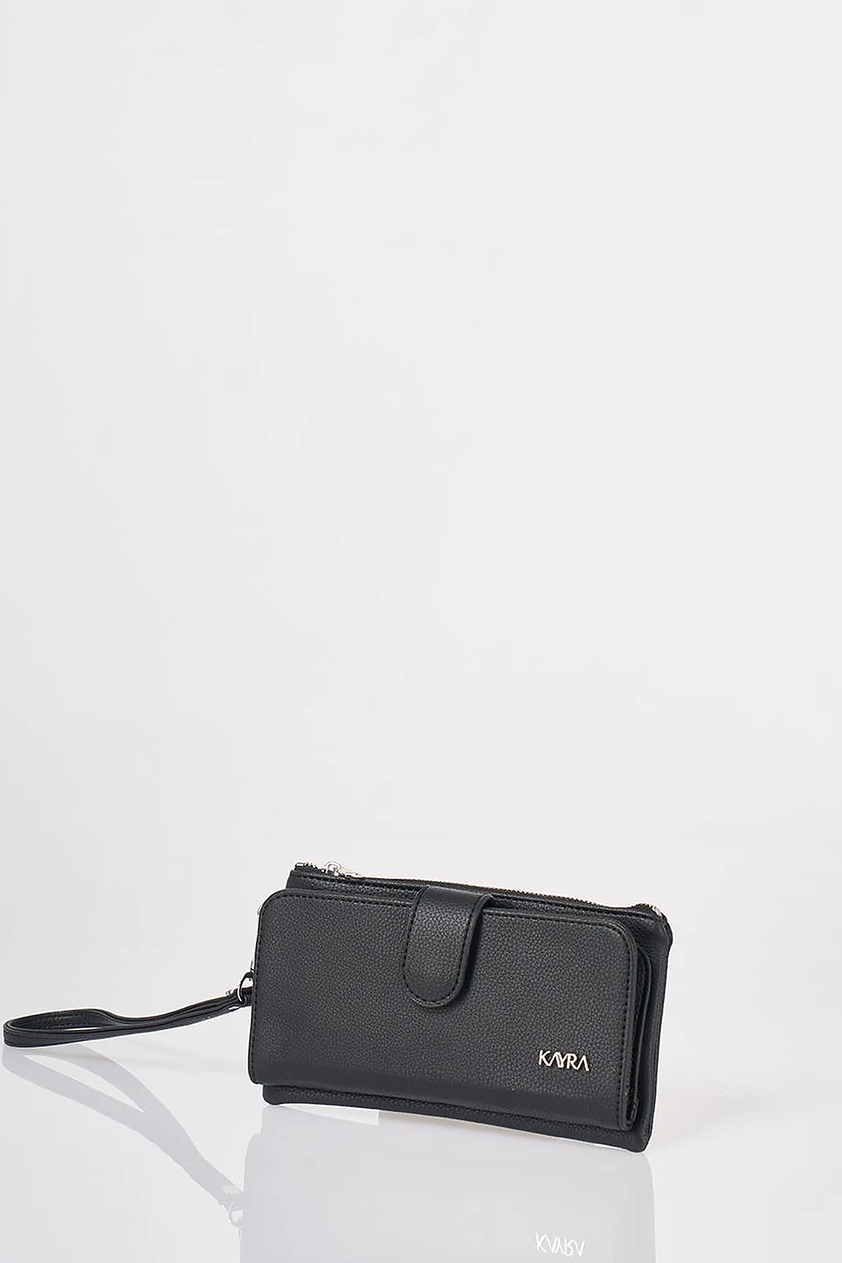 Snap Closure Long Wallet Black