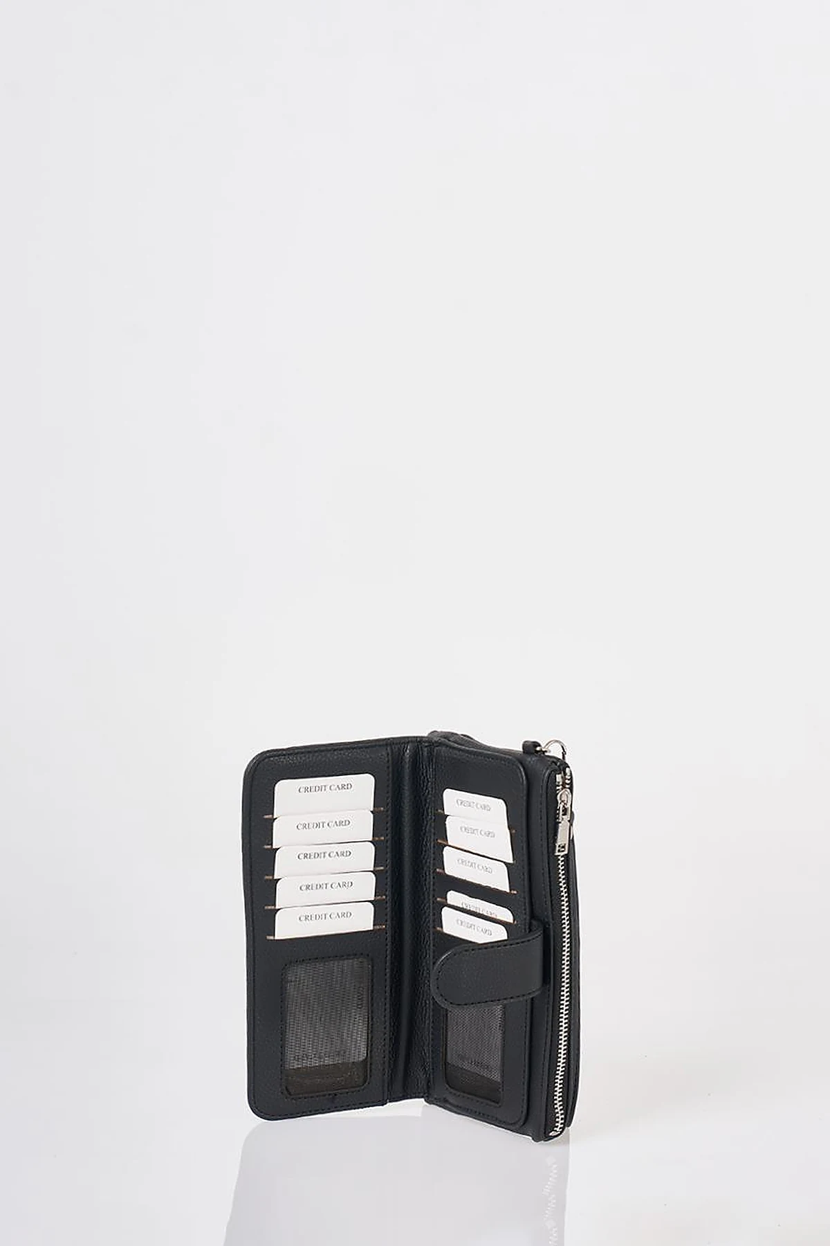 Snap Closure Long Wallet Black