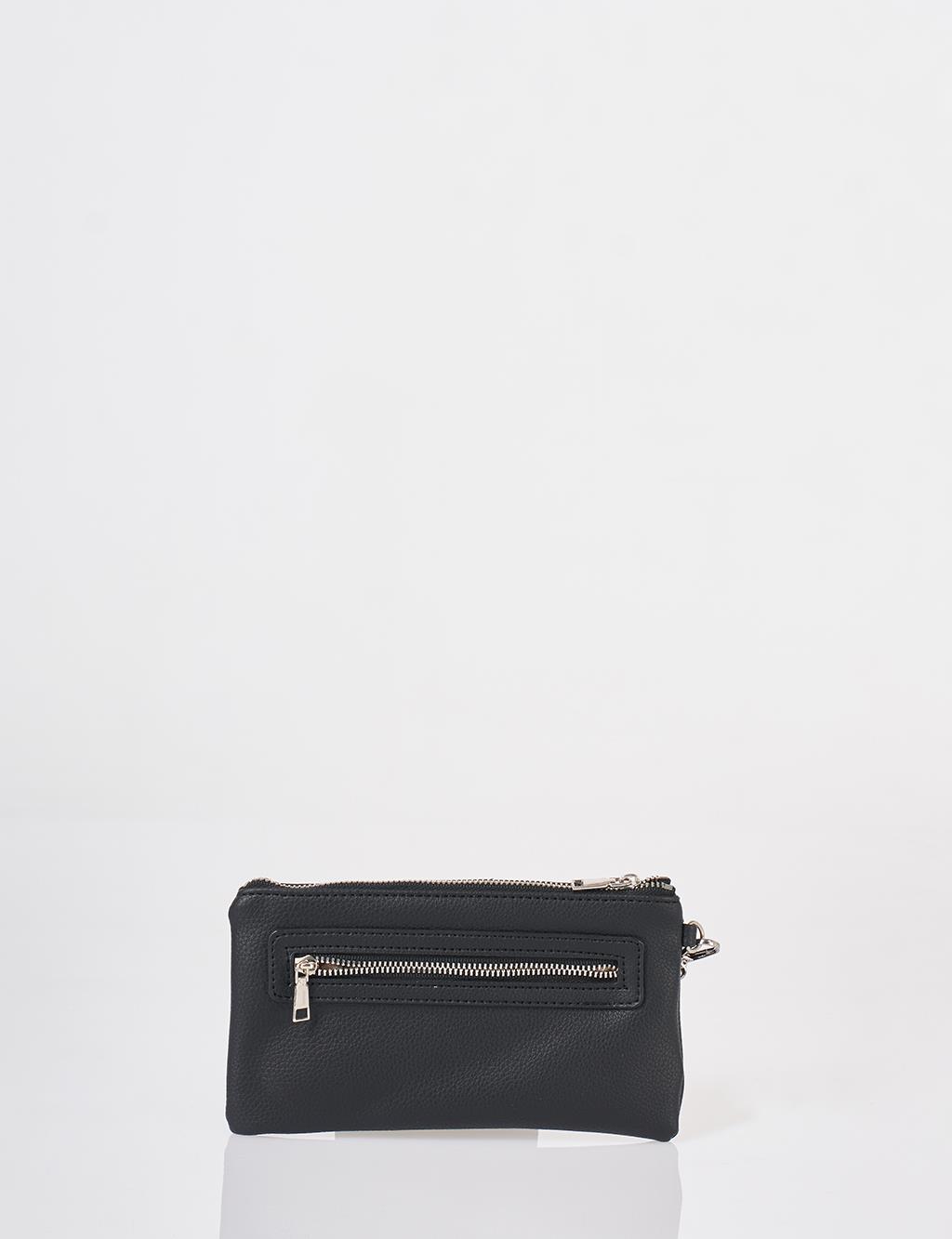 Snap Closure Long Wallet Black