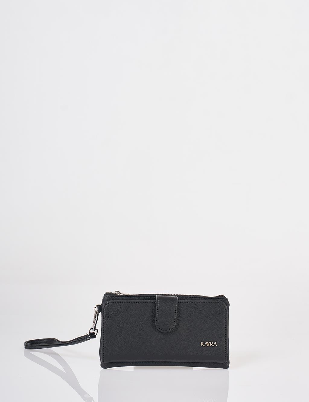 Snap Closure Long Wallet Black