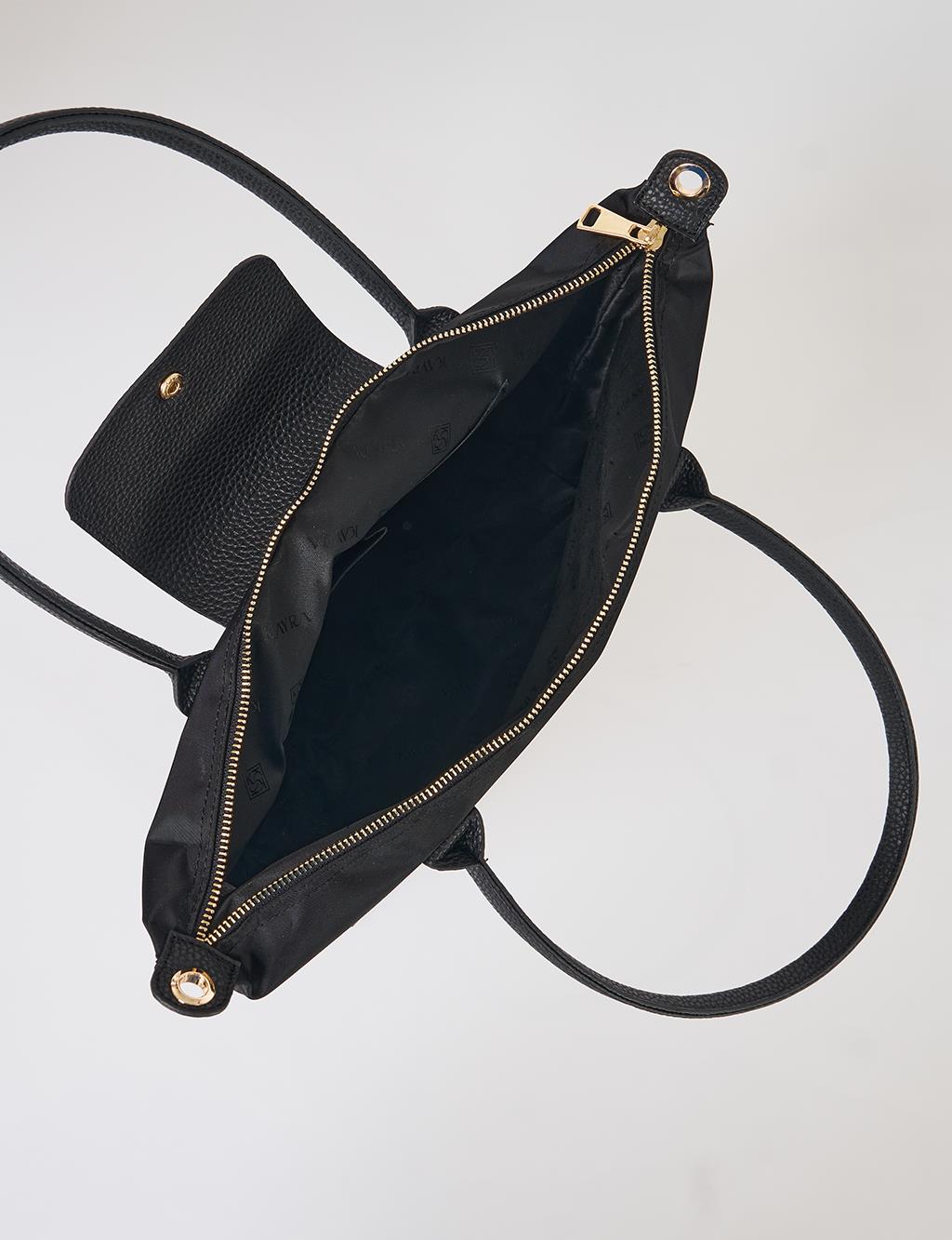 Flap Large Fabric Bag Black