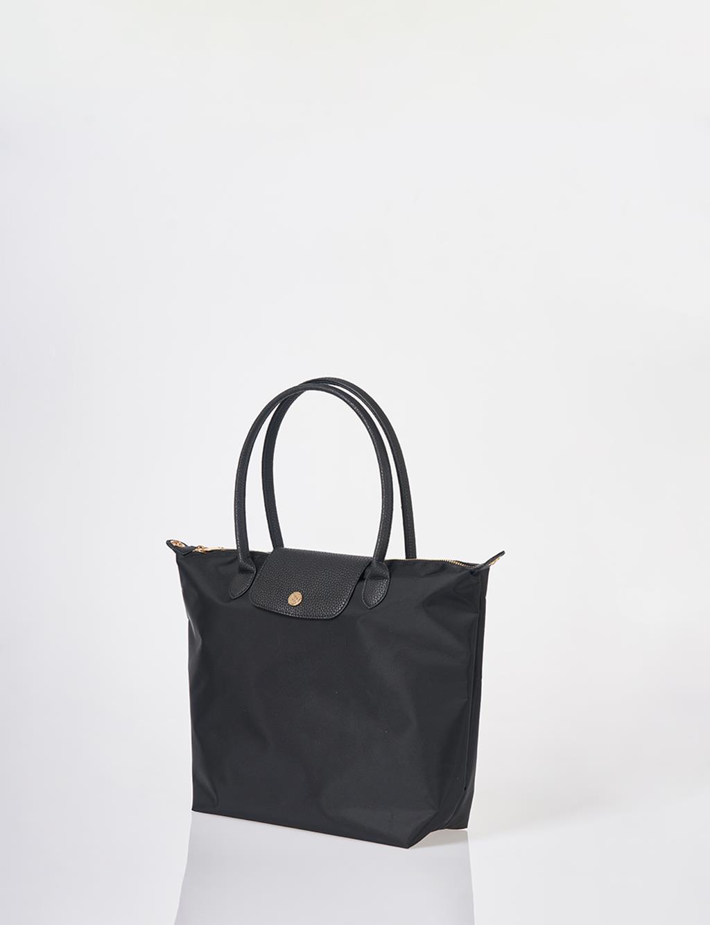 Flap Large Fabric Bag Black