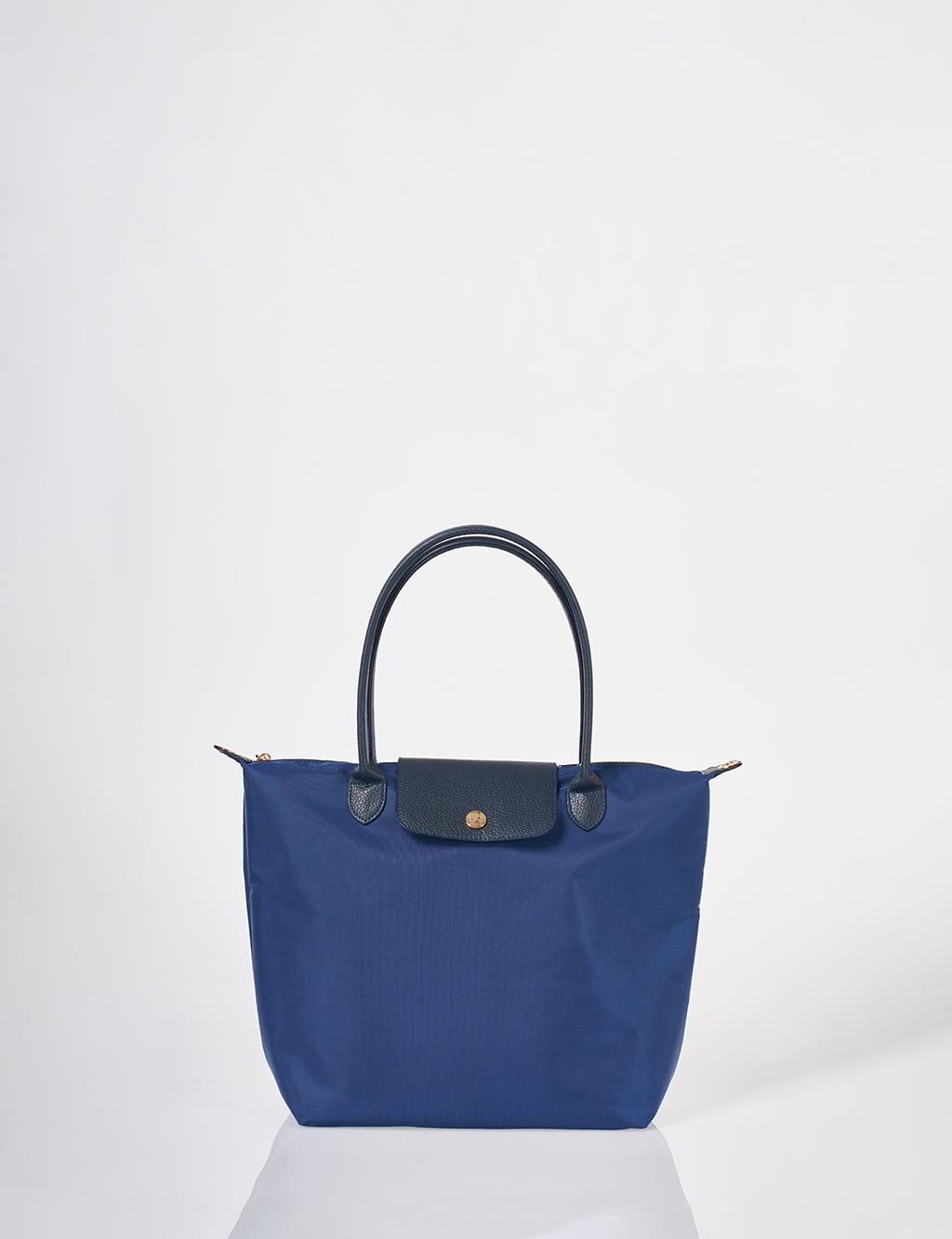 Flap Large Fabric Bag Navy