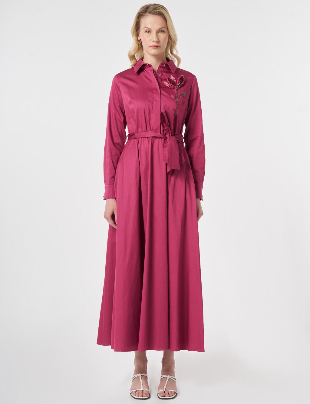 100% Cotton Embroidered Detail Dress Cherry
