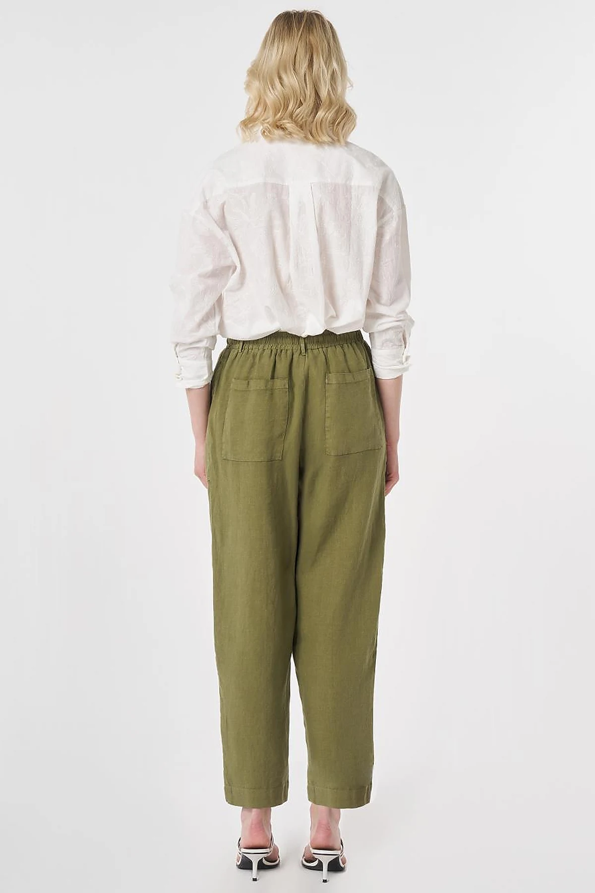 100% Linen Panel-Seamed Trousers Khaki