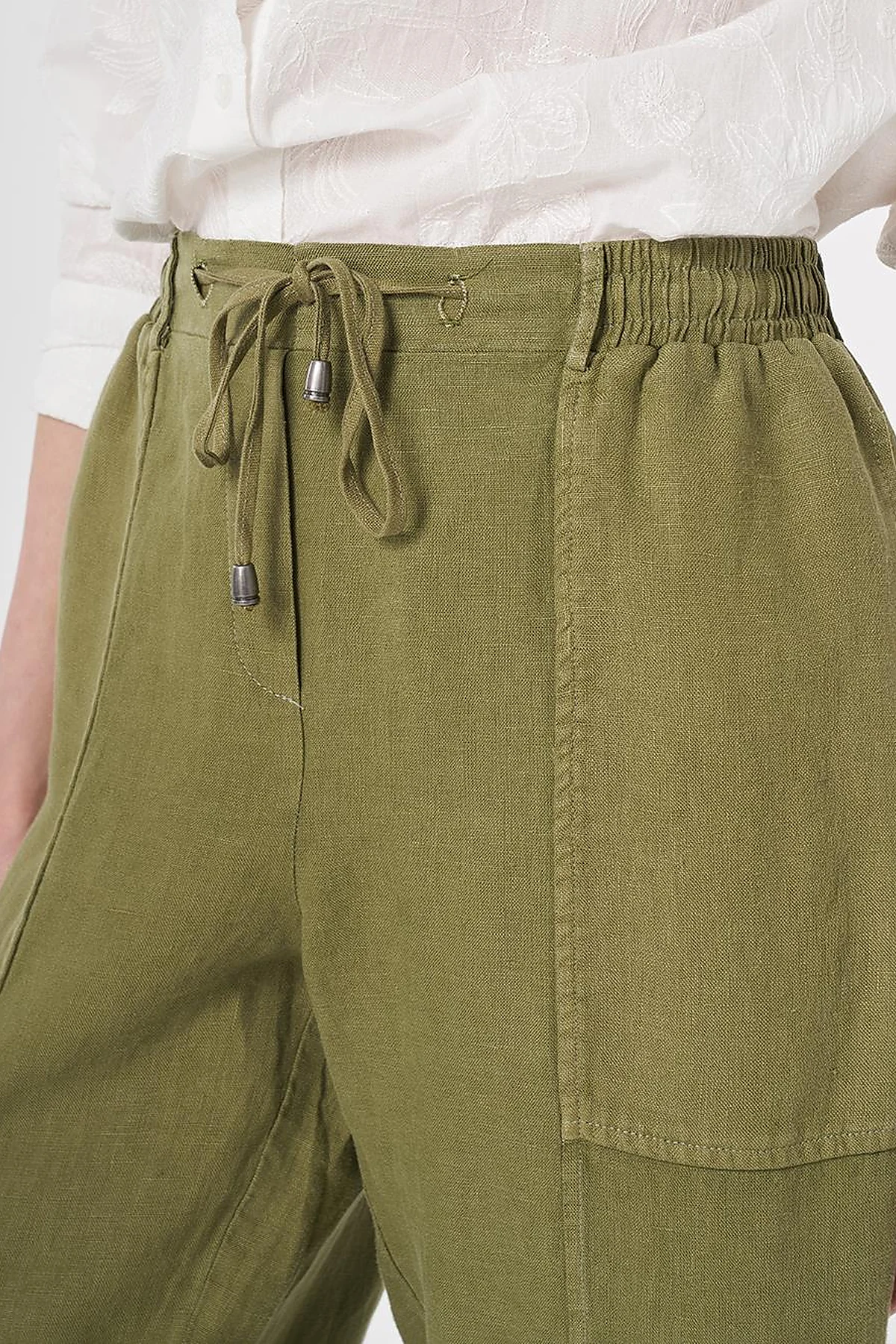 100% Linen Panel-Seamed Trousers Khaki