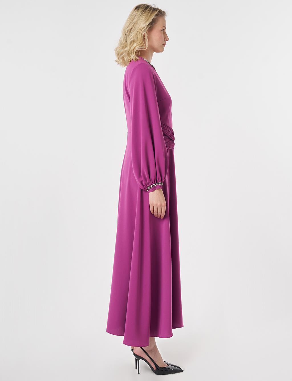 Waist-Detailed Elegant Dress - Purple