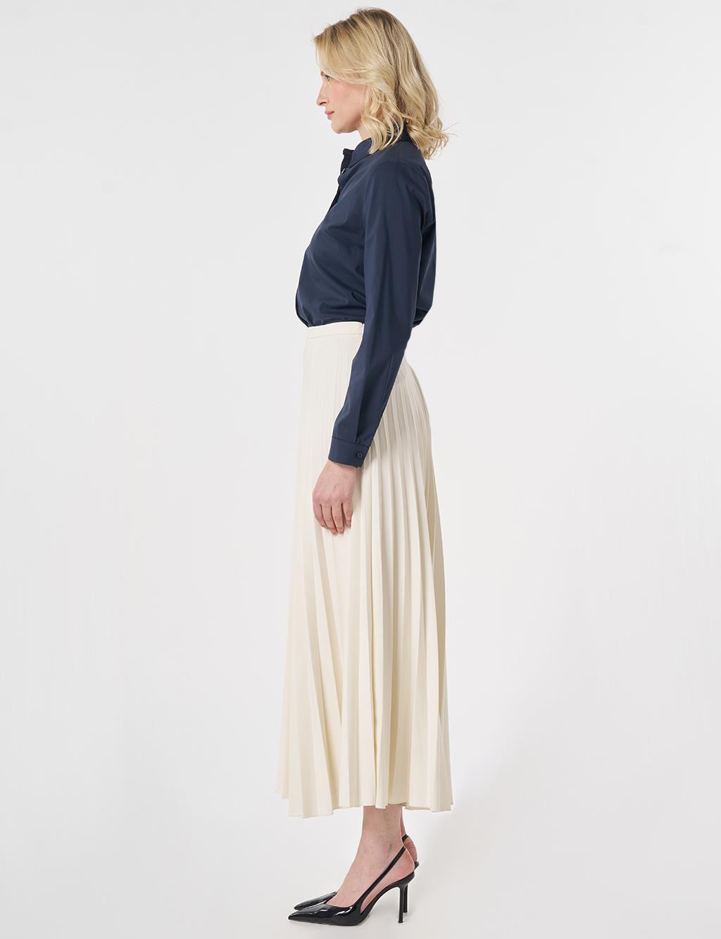 Zipped Pleated Skirt Ecru