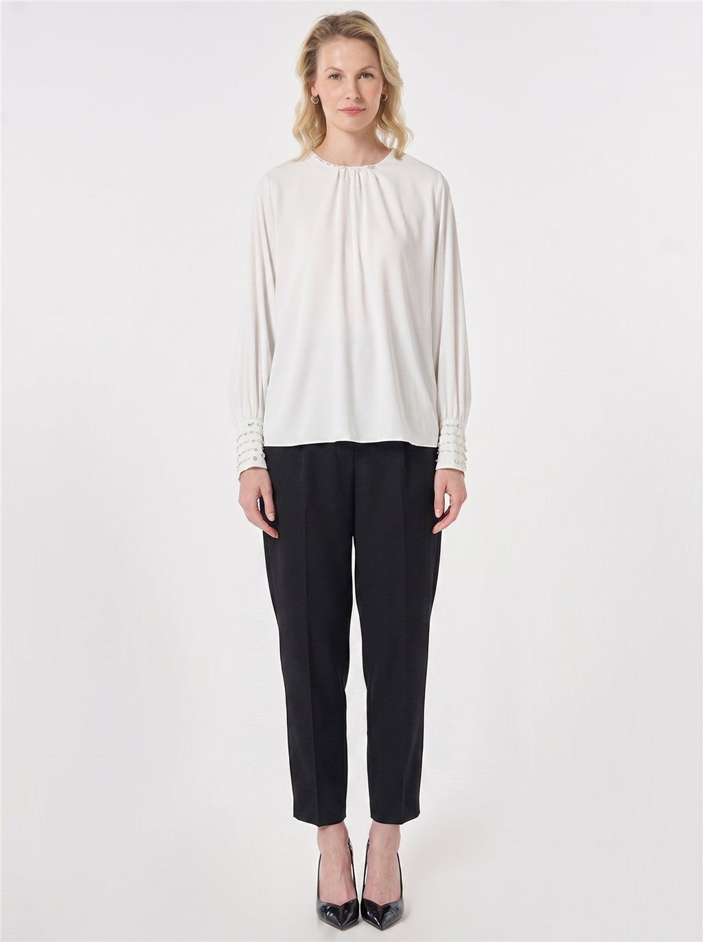 Cuff Detail Elegant Blouse Optical White
