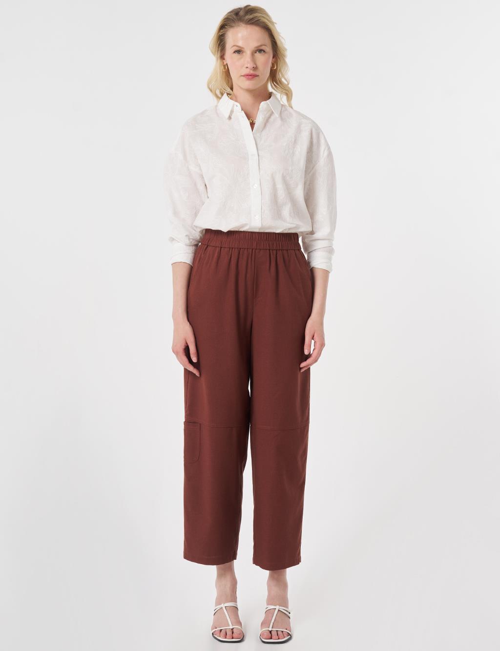 Sport Stitched Viscose Trousers Brown
