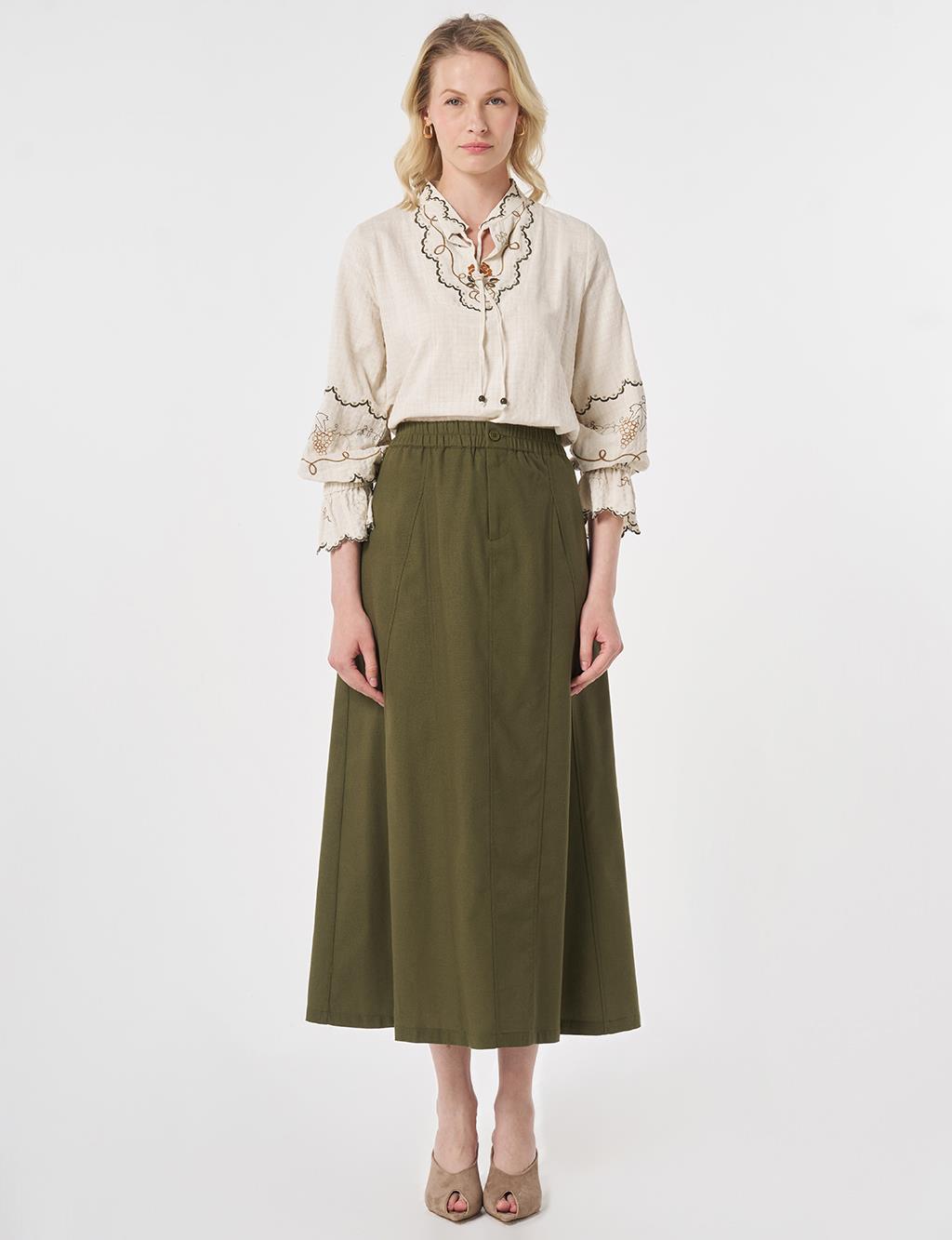 Piece Stitched Bell Skirt Khaki